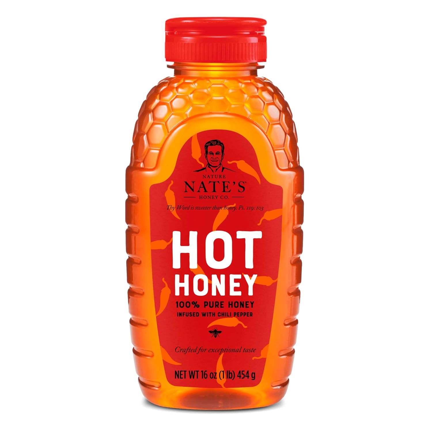Nate's Hot Honey - 100% Pure Honey Infused with Habanero Chili Pepper Flakes, Award-winning Taste - 16 oz Squeeze Bottle