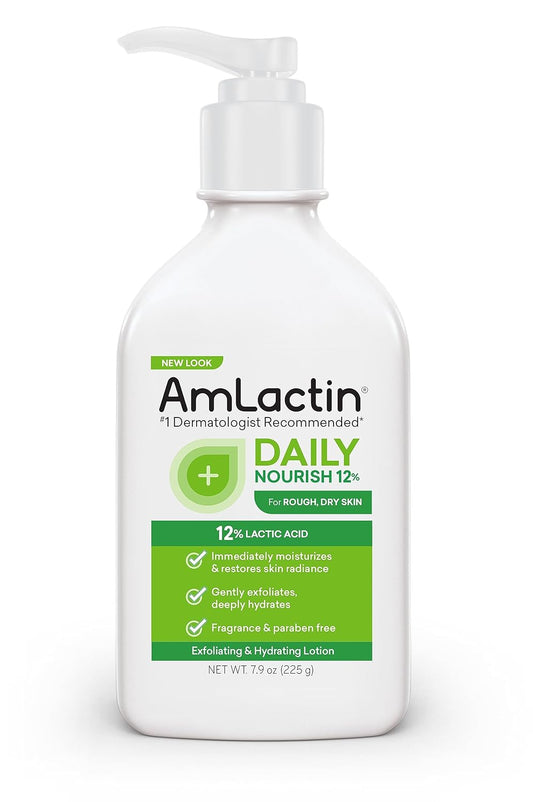 AmLactin Daily Moisturizing Lotion for Dry Skin – 7.9 oz Pump Bottle – 2-in-1 Exfoliator - Body Lotion with 12% Lactic Acid, Dermatologist-Recommended...