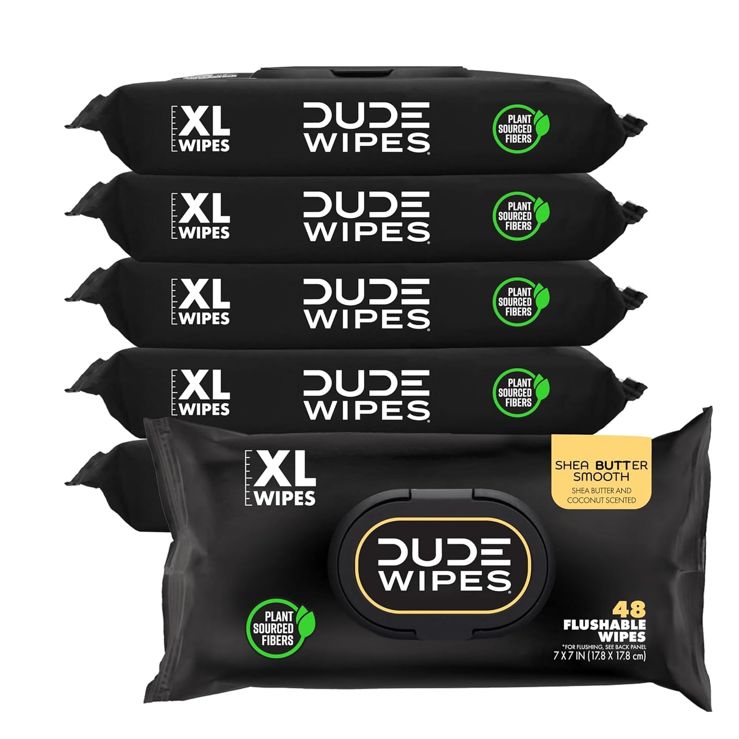 DUDE Wipes - Flushable Wipes - 6 Pack, 288 Wipes - Shea BUTTer Smooth Extra-Large Adult Wet Wipes - Vitamin-E & Aloe - Septic and Sewer Safe