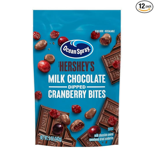 Ocean Spray HERSHEYÕS Milk Chocolate Dipped Cranberry Bites, Chocolate Covered Dried Cranberries, 5 Oz Pouch (Pack of 12)