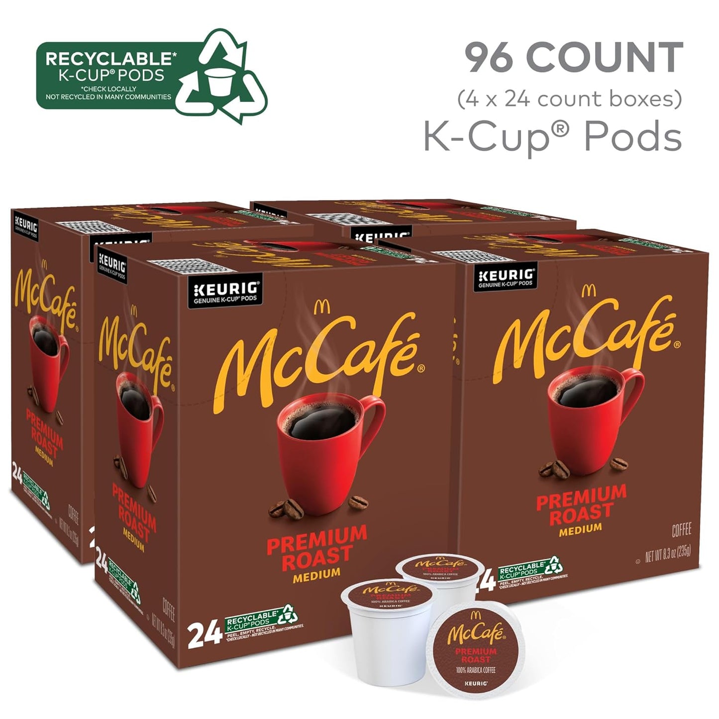 McCafe Premium Roast Coffee, Keurig Single Serve K-Cup Pods, Medium Roast, 96 Count