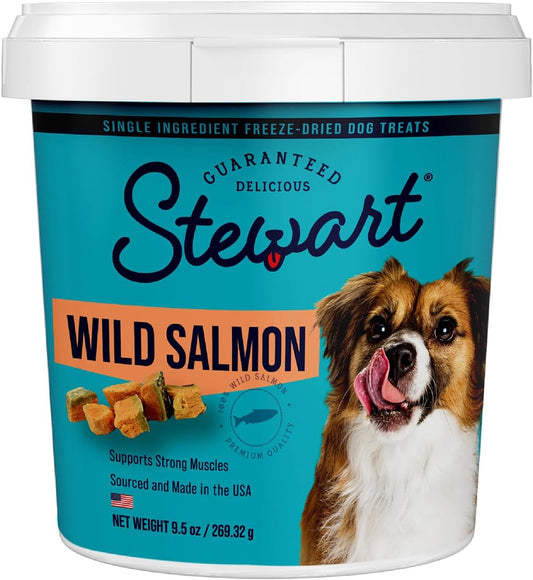 Stewart Freeze Dried Dog Treats, Wild Salmon, 9.5 oz Grain Free & Gluten Free, Resealable Tub, Single Ingredient, Training Treat in Beef Liver, Salmon,..