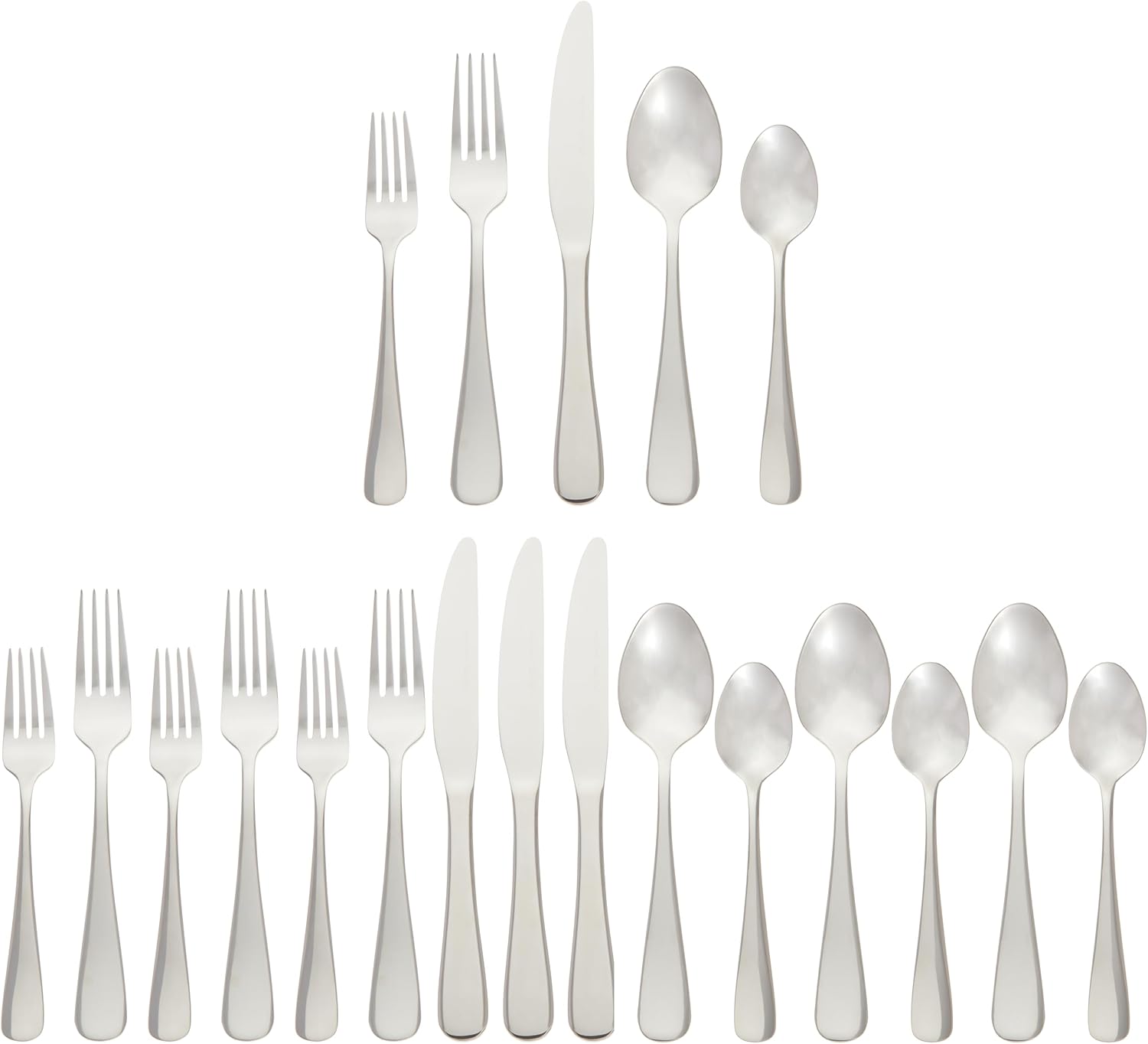 Amazon Basics 20-Piece Stainless Steel Flatware Set with Round Edge, Service for 4, Silver