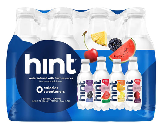 Hint Water Best Sellers Pack, 3 Bottles Each of: Watermelon, Blackberry, Cherry, and Pineapple, Zero Calories, Zero Sugar and Zero Sweeteners, 16 Fl Oz...