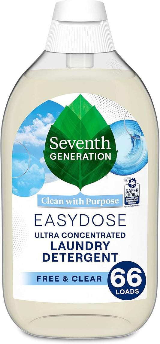 Seventh Generation EasyDose Laundry Detergent, Ultra Concentrated: 66 Loads, Free & Clear Designed for Sensitive Skin, 23.1 Fl Oz