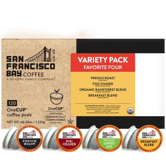 San Francisco Bay Compostable Coffee Pods - Original Variety Pack (120 Ct) K Cup Compatible including Keurig 2.0, French, Breakfast, Fog, Organic Rainforest...