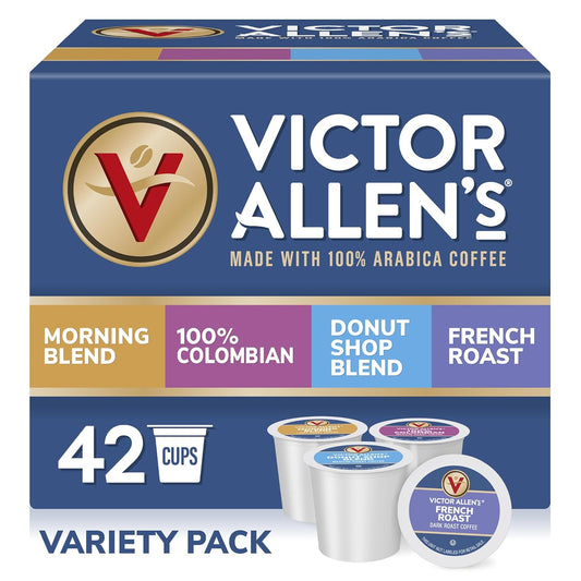 Victor Allen's Coffee Variety Pack (Morning Blend, 100% Colombian, Donut Shop Blend, and French Roast), 42 Count, Single Serve Coffee Pods for Keurig K-Cup Brewers
