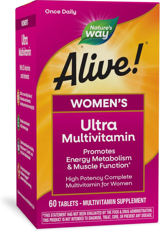 Nature's Way Alive! Women's Daily Ultra Multivitamin, High Potency Formula, Promotes Energy Metabolism and Muscle Function*, with Methylated B12, 60 Tablets (Packaging May Vary)