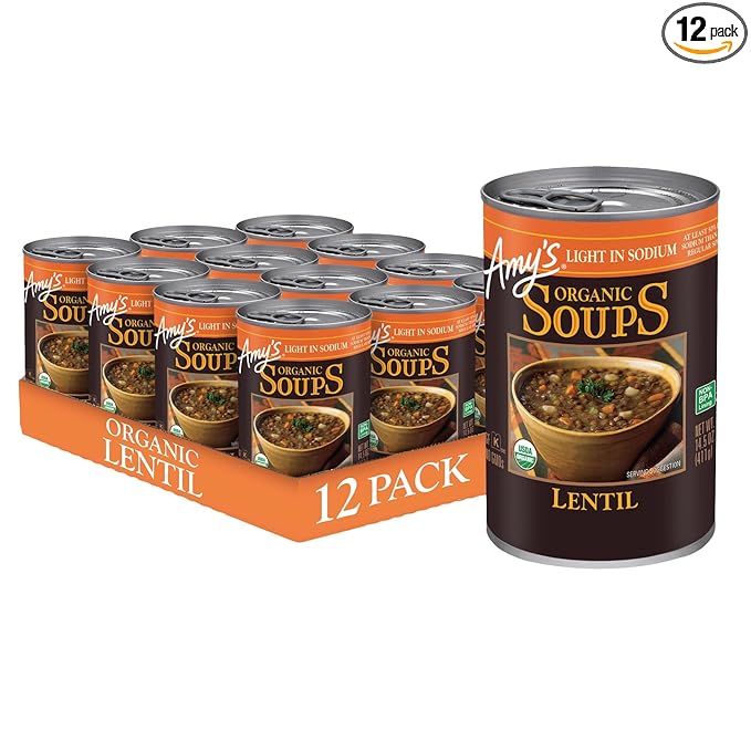 Amy's Soup, Vegan, Gluten Free, Organic Lentil, Light in Sodium, 14.5 Ounce (Pack of 12)