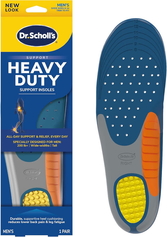 Dr. Scholl's Heavy Duty Support Insole Orthotics, Big & Tall, 200lbs+, Wide Feet, Shock Absorbing, Arch Support, Distributes Pressure, Trim to Fit Inserts, Work Boots & Shoes, Men Size 8-14, 1 Pair