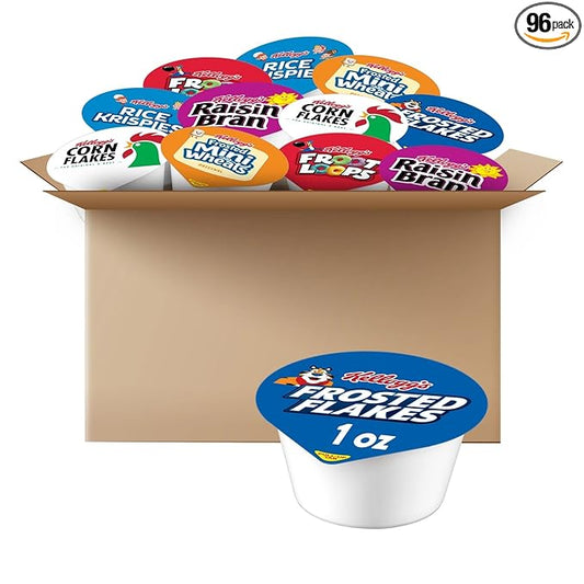 Kellogg's Breakfast Cereal Cups, Kids Snacks, Family Breakfast, Variety Pack (96 Cups)