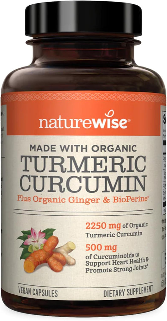 NatureWise Curcumin Turmeric 2250mg | 95% Curcuminoids & BioPerine Black Pepper Extract | Advanced Absorption for Joint Support [2 Month Supply - 180 Count]