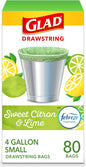 Glad Trash Bags, OdorShield Small Drawstring Garbage Bags - Febreze Sweet Citron & Lime - 4 Gallon - 80 Count