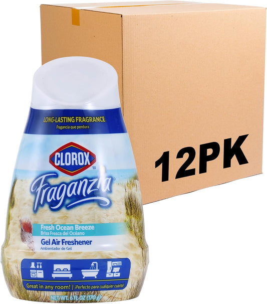 Clorox Fraganzia Gel Air Freshener Cone in Fresh Ocean Breeze, 6oz - 12 Pack | No-Plug, Battery-Free Air Freshener for Small Rooms, Closets, Kitchens,...