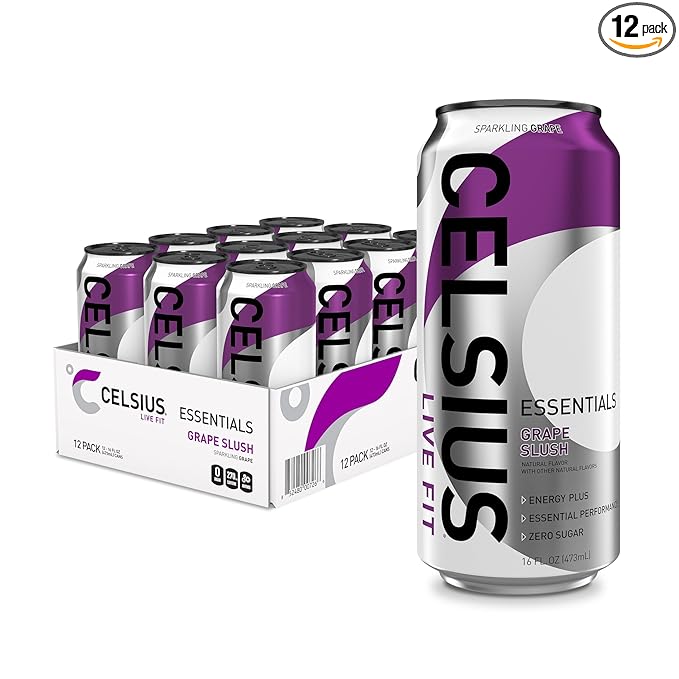 CELSIUS ESSENTIALSª Sparkling Grape Slush, Sugar Free Performance Energy Drink, 16 Fl Oz (Pack of 12)