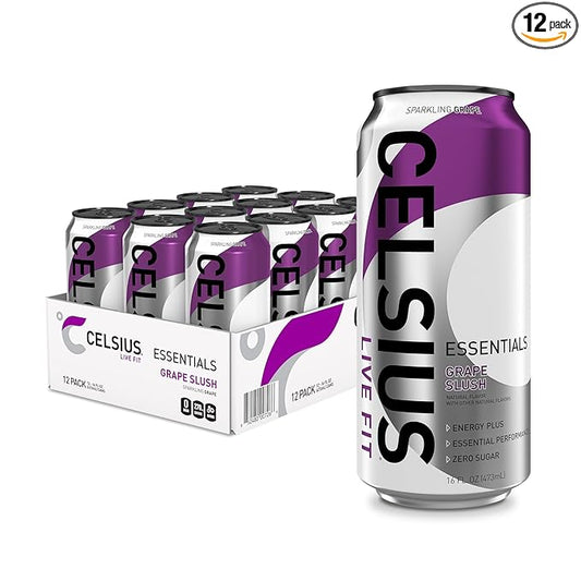 CELSIUS ESSENTIALSª Sparkling Grape Slush, Sugar Free Performance Energy Drink, 16 Fl Oz (Pack of 12)