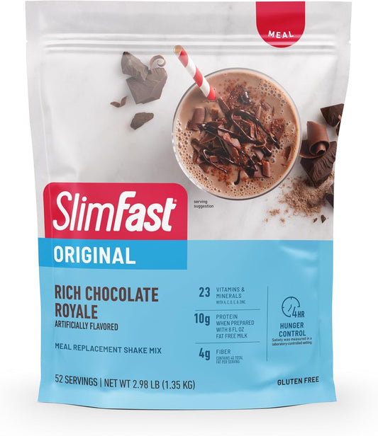 SlimFast Meal Replacement Powder, Original Rich Chocolate Royale, Shake Mix, 10g of Protein, 52 Servings (Packaging May Vary)