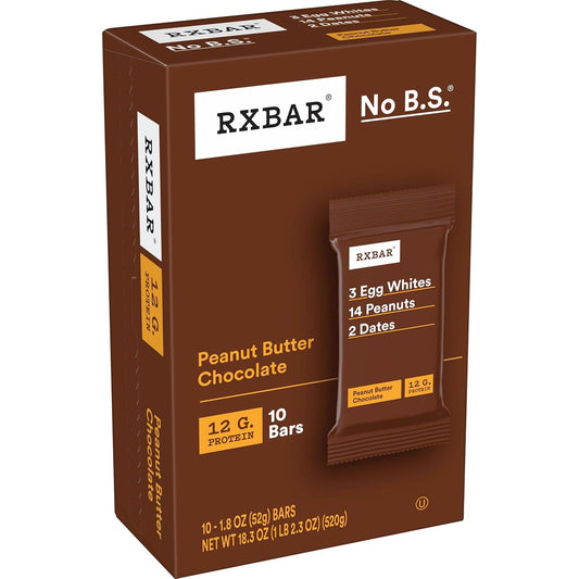 RXBAR Protein Bars, Protein Snack, Snack Bars, Peanut Butter Chocolate, 18.3oz Box (10 Bars)
