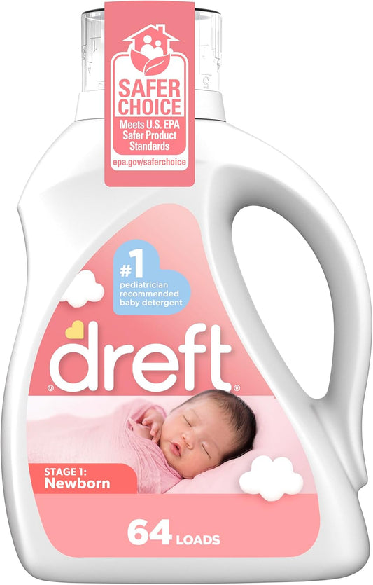 Dreft Stage 1: Newborn Hypoallergenic Liquid Baby Laundry Detergent (HE), Natural for Baby, Newborn, or Infant, 92 Oz (64 loads), 0037000748113