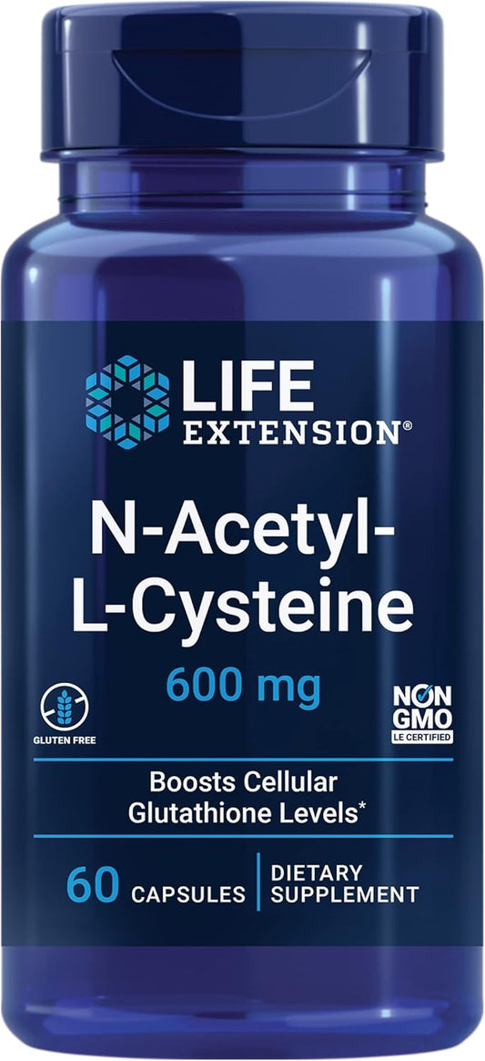 Life Extension N-Acetyl-L-Cysteine (NAC), immune, respiratory, liver health, NAC 600 mg, potent antioxidant support, free-radicals, easy to absorb, 60 capsules