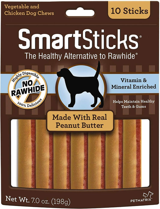 SmartBones SmartSticks, Treat Your Dog to a Rawhide-Free Chew Made With Real Peanut Butter, 10 count