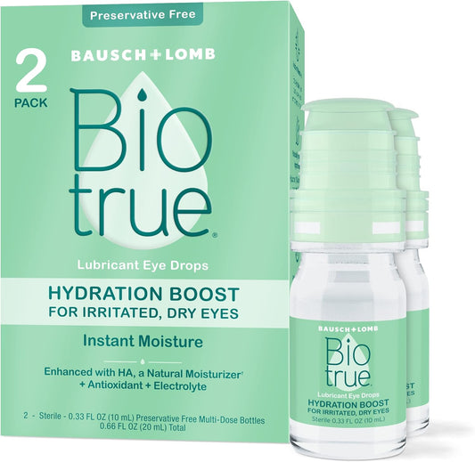 Bausch + Lomb Biotrue Hydration Boost Eye Drops, Preservative Free, Soft Contact Lens Friendly for Irritated and Dry Eyes, Preservative Free, Naturally...