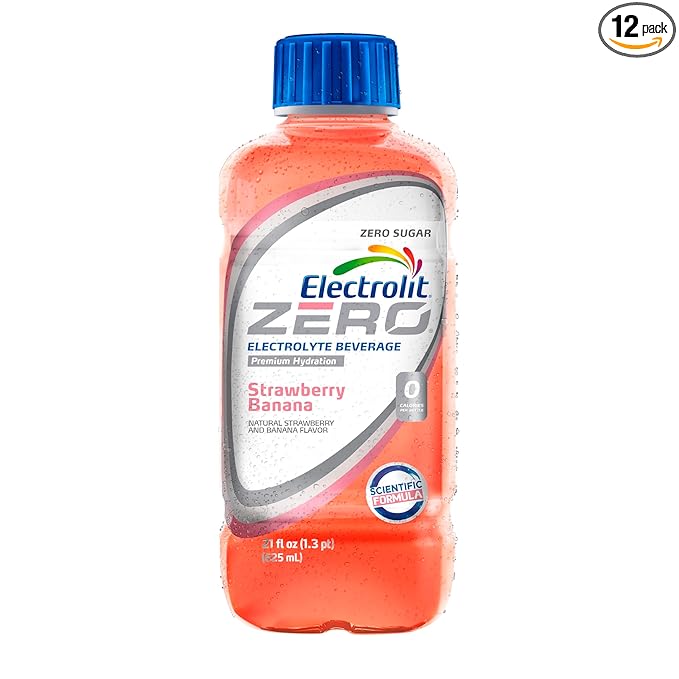 Electrolit Zero, Electrolyte Beverage, Strawberry-Banana, 21 Fl Oz bottle (Pack of 12)