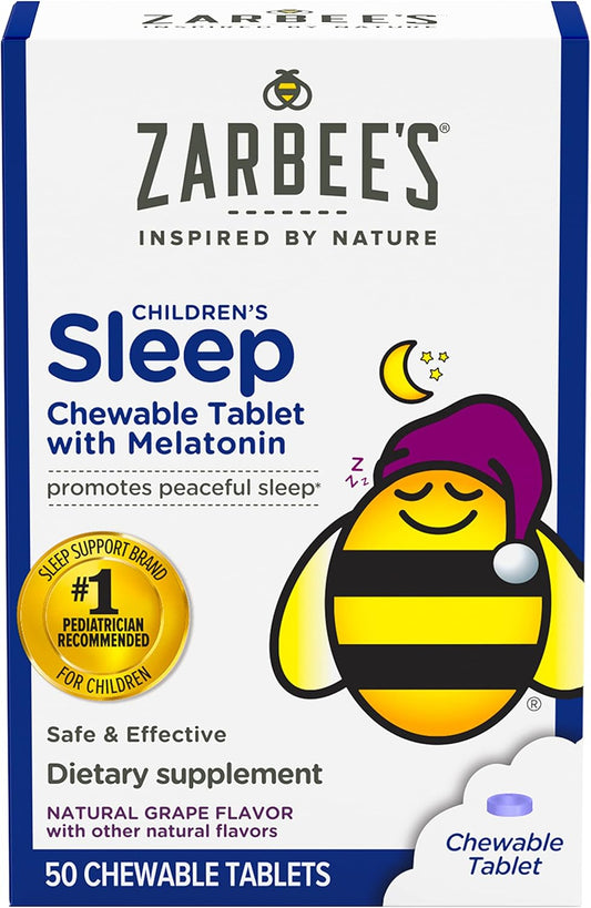 Zarbee's Kids 1mg Melatonin Chewable Tablet Drug-Free & Effective Sleep Supplement Easy to Take Natural Grape Flavor Tablets for Children Ages 3 and...