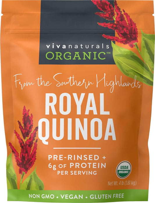 Viva Naturals Organic Quinoa, 4 lb - Plant Based Protein, Fiber and Iron - Pre-Washed Whole Grain Rice and Pasta Substitute for Quinoa Salad - USDA Organic, Gluten Free, Vegan, Non-GMO and Kosher