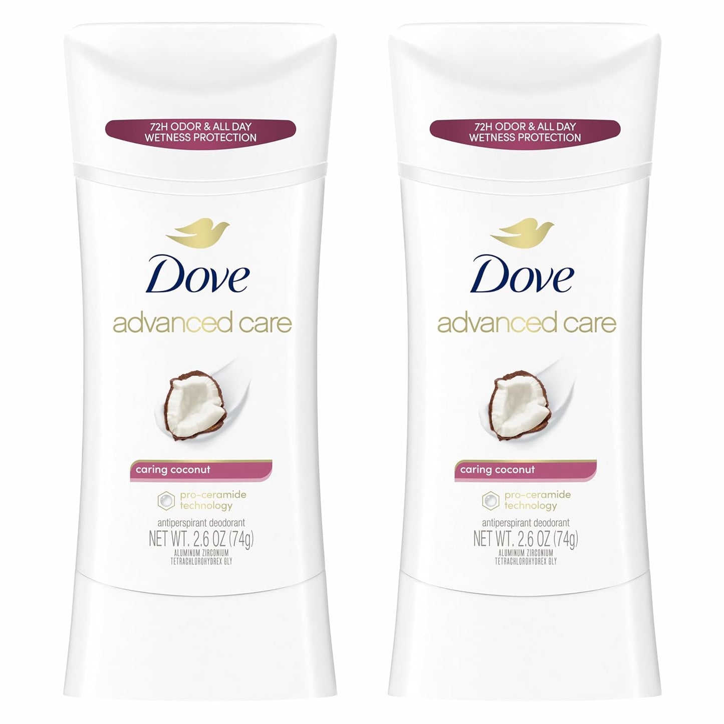 Dove Advanced Care Antiperspirant Deodorant Stick Caring Coconut Twin Pack for helping your skin barrier repair after shaving 2.6 oz