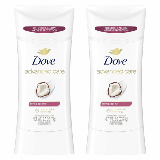 Dove Advanced Care Antiperspirant Deodorant Stick Caring Coconut Twin Pack for helping your skin barrier repair after shaving 2.6 oz