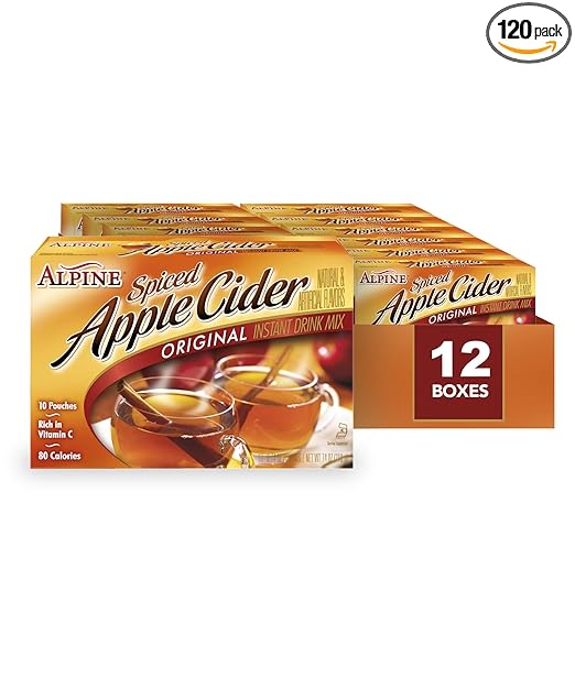 Alpine Original Spiced Apple Cider Instant Drink Mix, Rich in Vitamin C and Low Calorie, 0.74 Oz Pouch (Pack of 120)