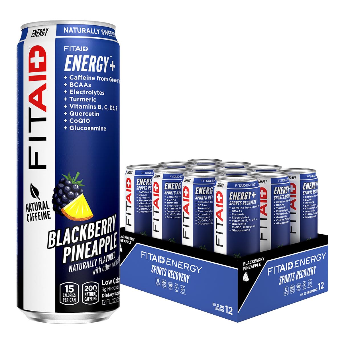FITAID ENERGY, 200mg Natural Caffeine, Keto, Blackberry Pineapple, Omega-3s, 15 calories, Paleo, Vegan & Gluten-Free, No Artificial Sweeteners, 12-oz....