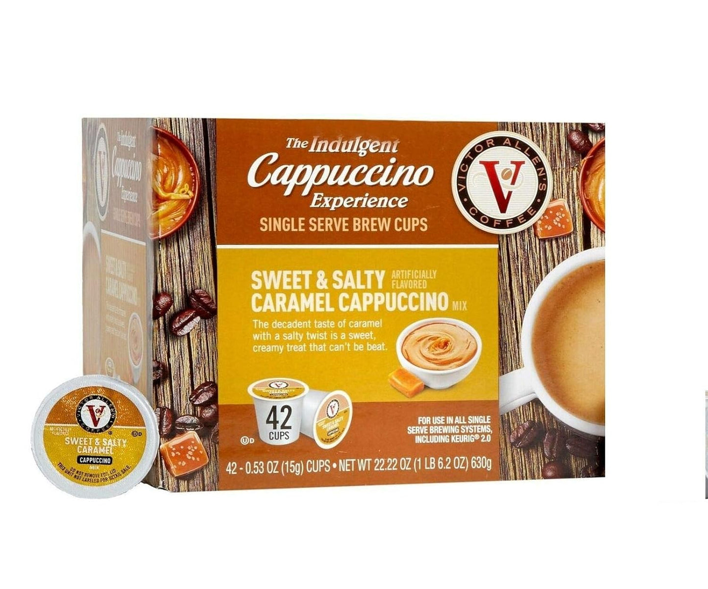 Victor Allen's Coffee Sweet and Salty Caramel Flavored Cappuccino Mix, 42 Count, Single Serve K-Cup Pods for Keurig K-Cup Brewers Brewers (Packaging May...
