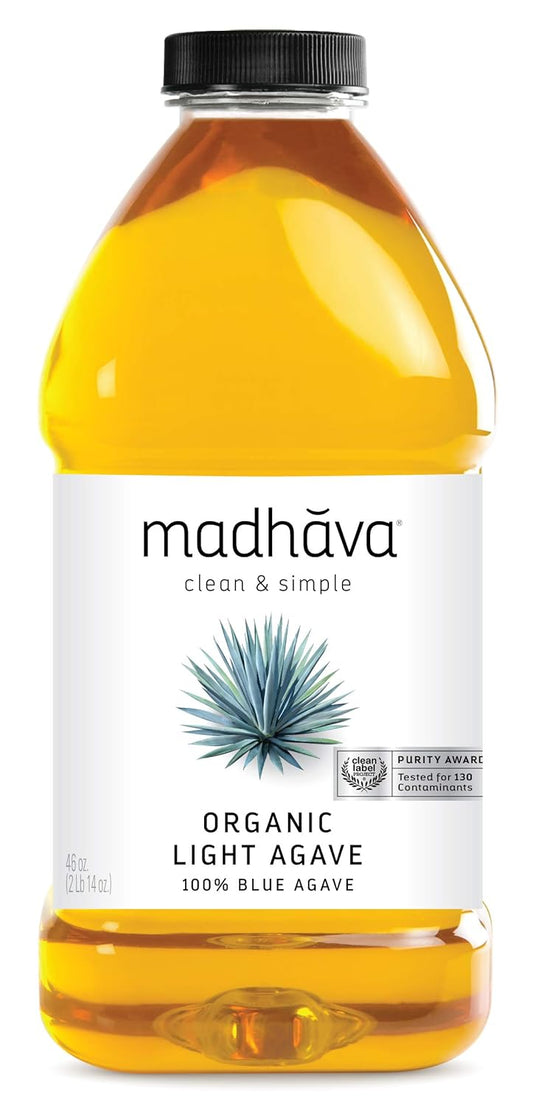 MADHAVA Organic Light Agave, 100% Pure Blue Nectar | Sugar Alternative | Vegan | Non GMO | Natural Liquid Sweetener, 46 Oz. (Pack of 2)