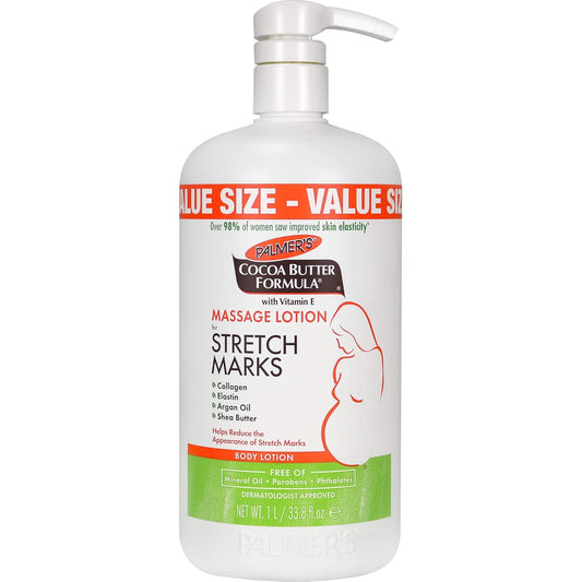 Palmer's Cocoa Butter Formula Massage Lotion For Stretch Marks, Pregnancy Skin Care, Belly Cream with Collagen, Elastin, Argan OIl and Shea Butter, 33.8 Ounces