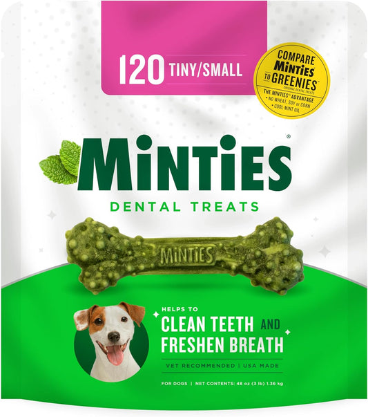 Minties Dental Chews for Dogs, 120 Count, Vet-Recommended Mint-Flavored Dental Treats for Tiny/Small Dogs 5-24 lbs, Dental Bones Clean Teeth, Fight Bad...