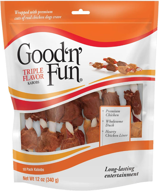 Good'n'Fun Triple Flavored Rawhide Kabobs for Dogs, 1 Pack, 12 oz