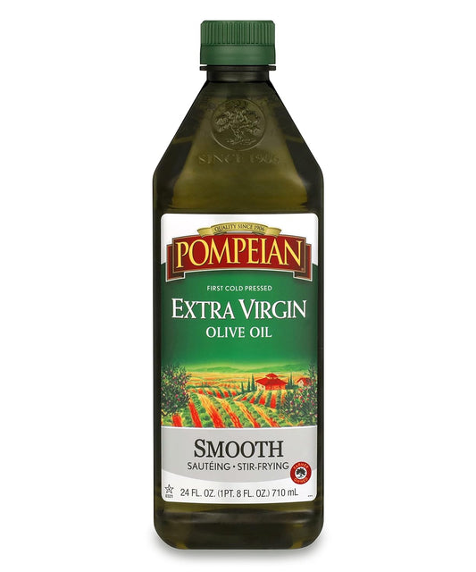 Pompeian Smooth Extra Virgin Olive Oil, First Cold Pressed, Mild and Delicate Flavor, Perfect for Sauteing and Stir-Frying, Naturally Gluten Free,...