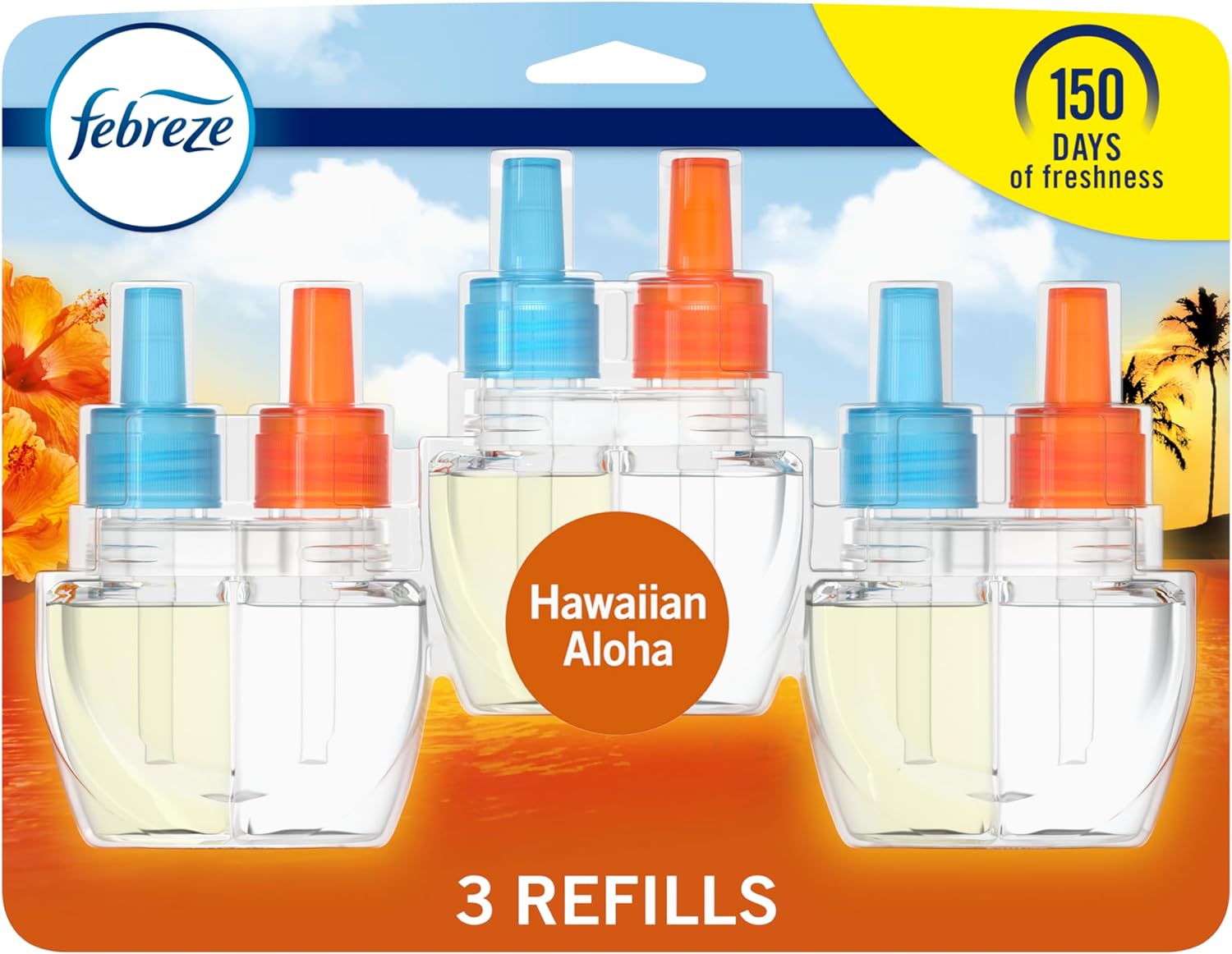 Febreze Plug in Air Fresheners, Hawaiian Aloha, Odor Eliminator for Strong Odors, Scented Oil Refill (3 Count)