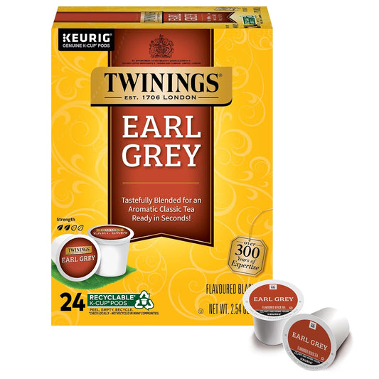 Twinings Earl Grey Black Tea K-Cup Pods for Keurig, 24 Count (Pack of 1), Flavoured with Citrus and Bergamot, Caffeinated, Enjoy Hot or Iced | Packaging May Vary