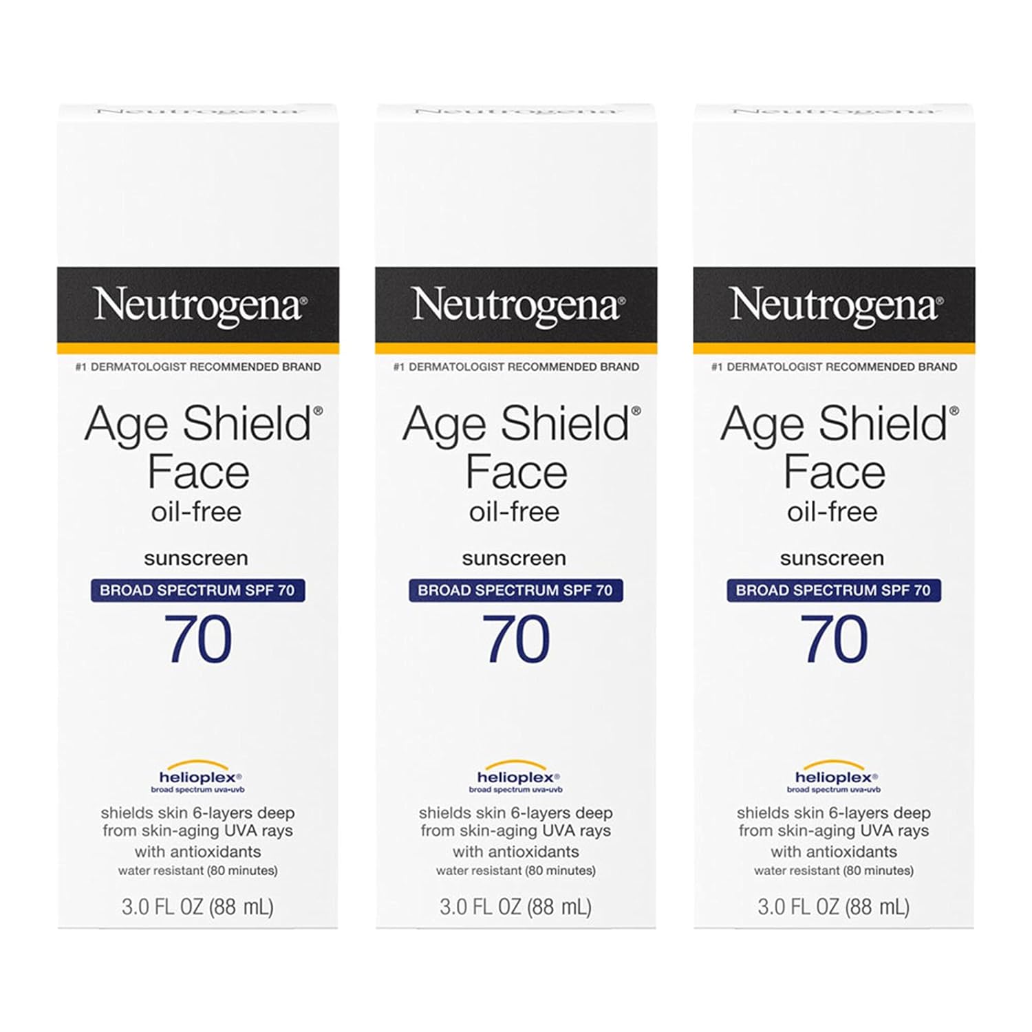 Neutrogena Age Shield Face Oil-Free Sunscreen Lotion with Broad Spectrum SPF 70, Non-Comedogenic Moisturizing Sunscreen to Help Prevent Signs of Aging,...