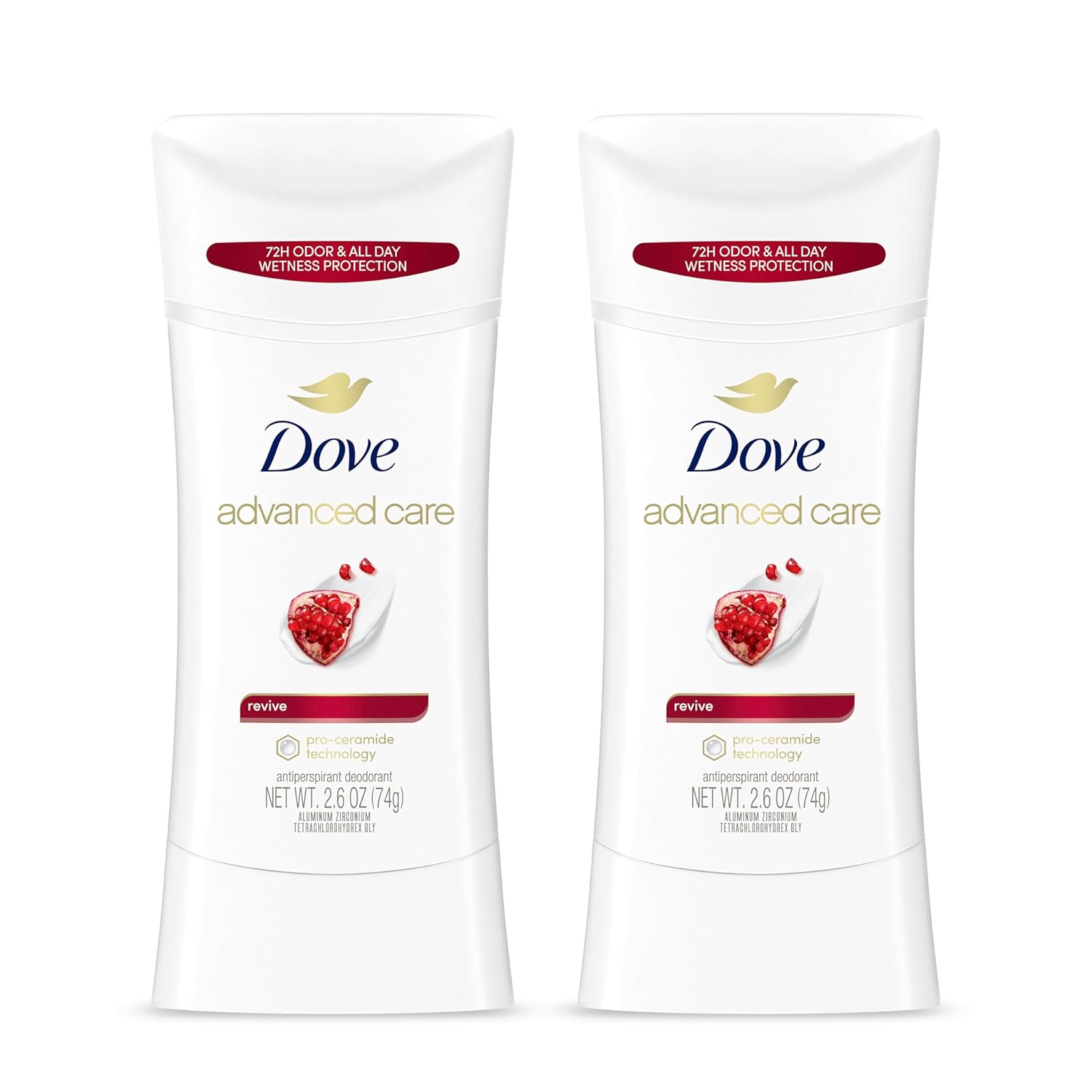 Dove Advanced Care Antiperspirant Deodorant Stick Revive Twin Pack to help skin barrier repair after shaving by boosting skin's ceramide levels 72 hour...