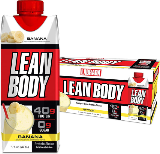 Lean Body Ready-to-Drink Banana Protein Shake, 40g Protein, Whey Blend, 0 Sugar, Gluten Free, 22 Vitamins & Minerals, 17 Ounce (Recyclable Carton &...