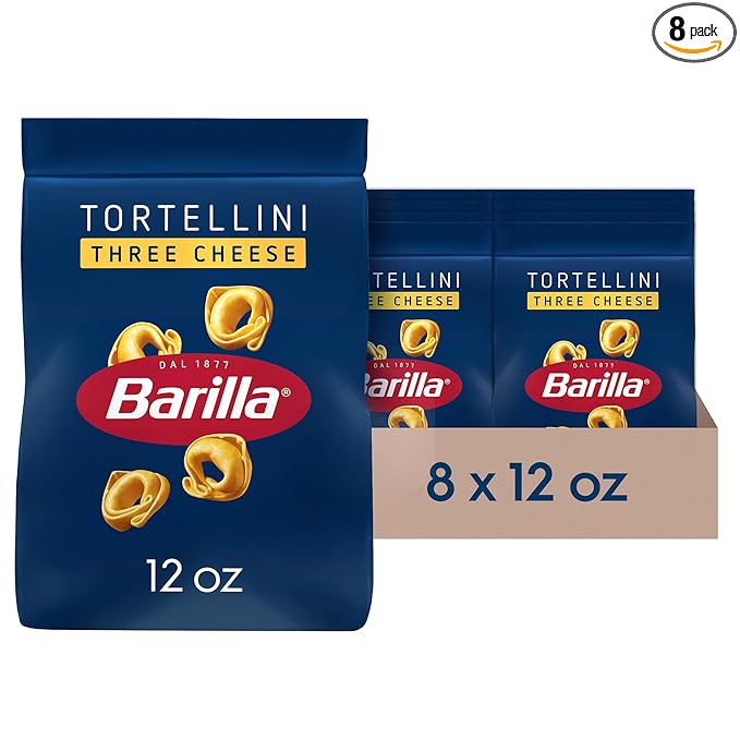 BARILLA Three Cheese Tortellini Pasta, 12 oz. Bag (Pack of 8) - 6 Servings Per Bag - Pantry Friendly Dried Tortellini - Made with Non-GMO Ingredients