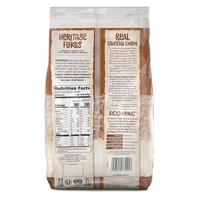Nature's Path Organic Heritage Flakes¨ Cereal, 32 oz (Pack of 6), Non-GMO, Earth Friendly Packaging
