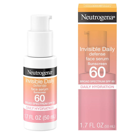 Neutrogena Invisible Daily Defense Face Sunscreen + Hydrating Serum with Broad Spectrum SPF 60 & Antioxidants to Help Skin Glow, Oil-Free, Fragrance...