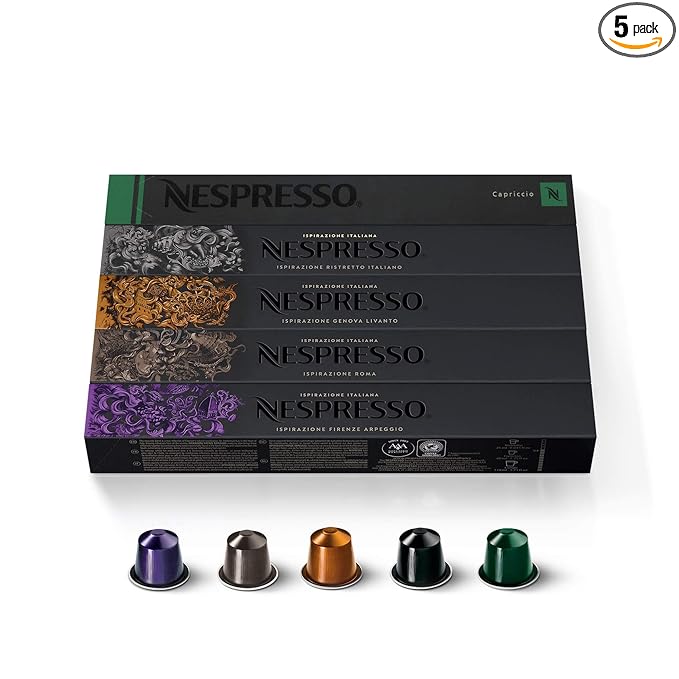 Nespresso Capsules Original Line, Ispirazione Variety Pack, Medium & Dark Roast Espresso Coffee, 50 Count Coffee Pods