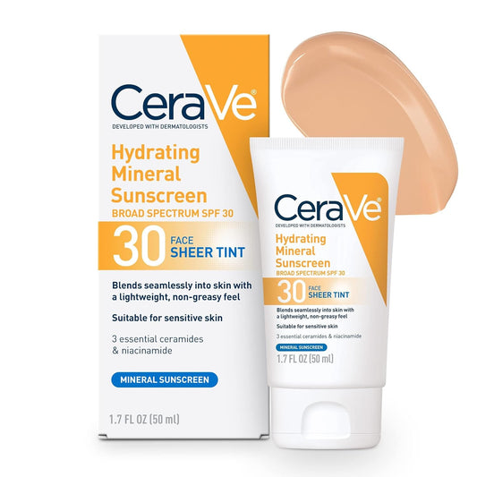 CeraVe Hydrating Mineral Sunscreen with Sheer Tint | Tinted Mineral Sunscreen with Zinc Oxide & Titanium Dioxide | Blends Seamlessly For Healthy Glow |...