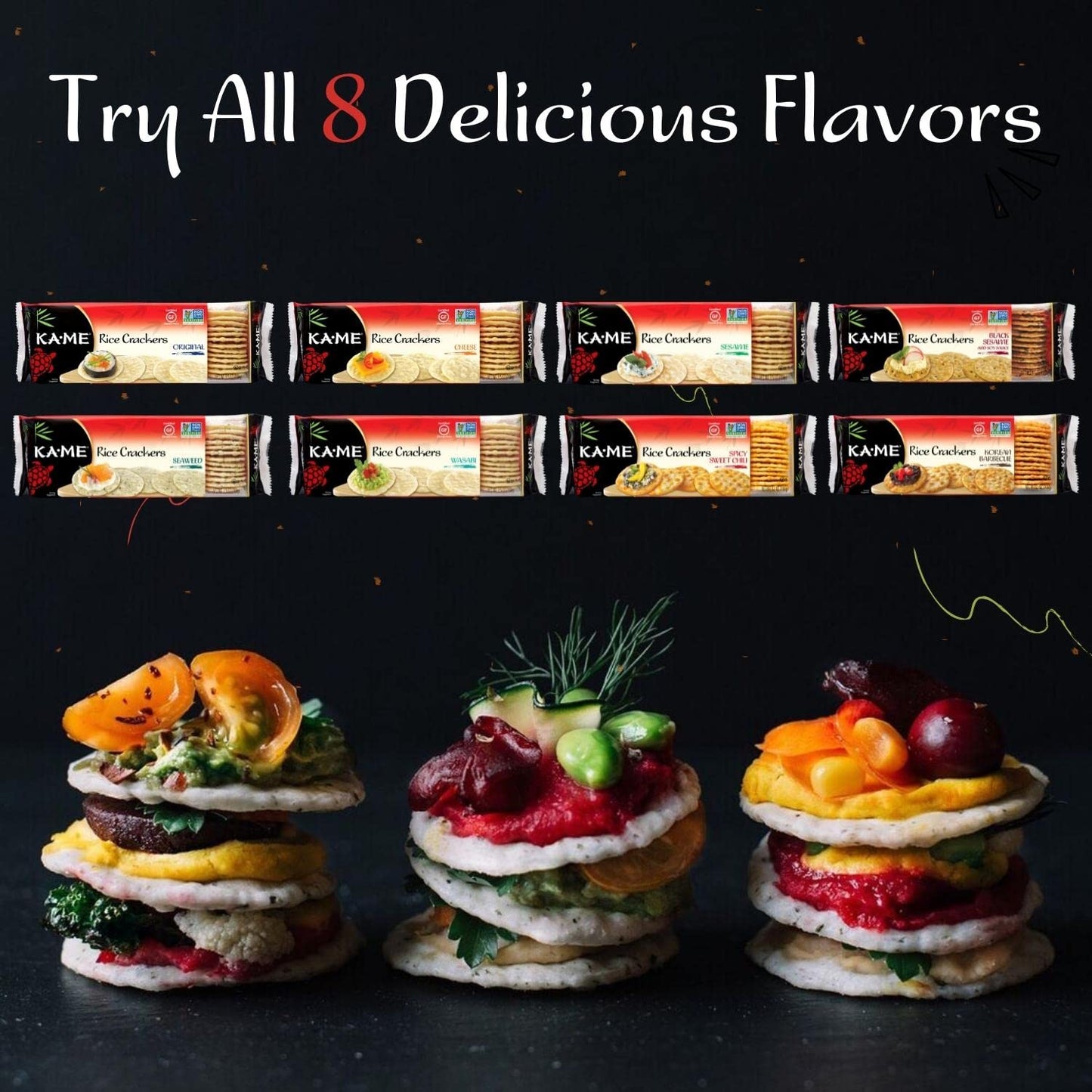 Ka-Me Rice Crackers Gluten Free And Non GMO Verified - Black Sesame & Soy (Pack of 12)